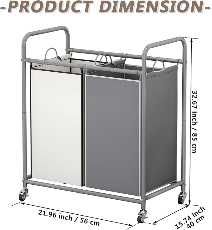 SUOERNUO Laundry Hamper Basket 2 Bag Laundry Sorter Cart - Image 5