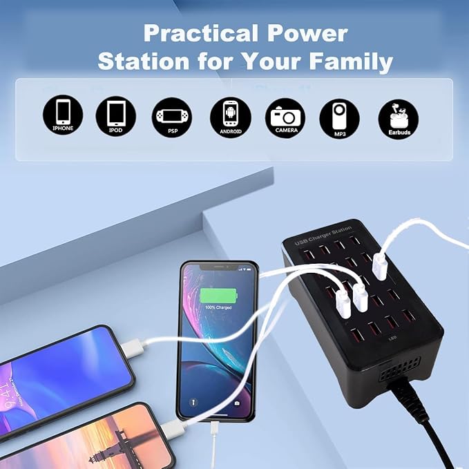 100W 20-Port Multi-Device USB Charging Station - Image 6