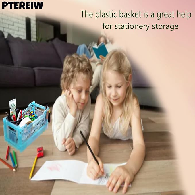 Mid Size Pastel Plastic Storage Crates and Baskets, Collapsible Crates - Image 6