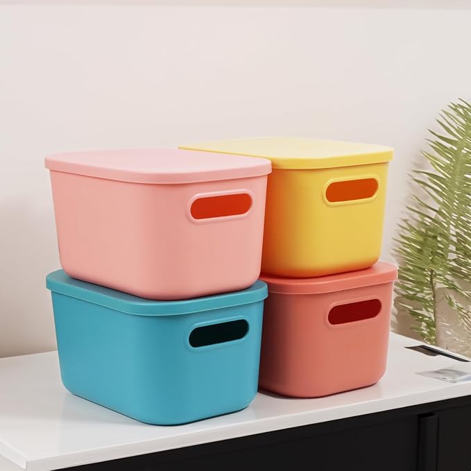 6Pcs Small Storage Bins with Lids, Stackable Plastic Organizer Bin Storage - Image 5