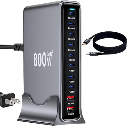 800W USB C Fast Charger Block, GaN Ⅲ Double 140W PD PPS Port Fast Charging by LMSEP