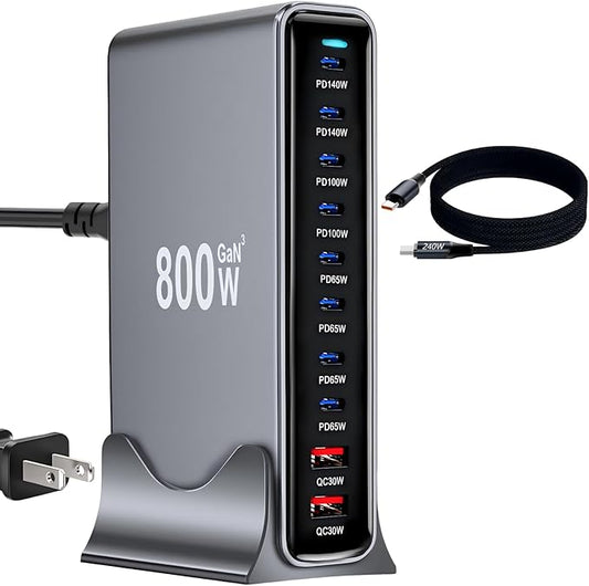 800W USB C Fast Charger Block, GaN Ⅲ Double 140W PD PPS Port Fast Charging by LMSEP