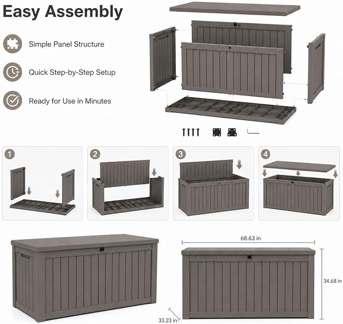 270 Gallon Extra Large Deck Box Outdoor, Resin Storage Box Outdoor Waterproof - Image 8