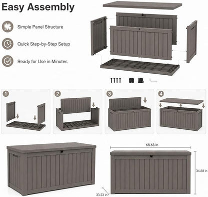 270 Gallon Extra Large Deck Box Outdoor, Resin Storage Box Outdoor Waterproof - Image 8