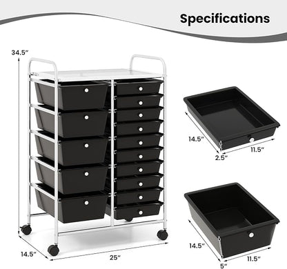 Giantex 15 Drawer Rolling Storage Cart Tools Scrapbook Paper Office School - Image 3