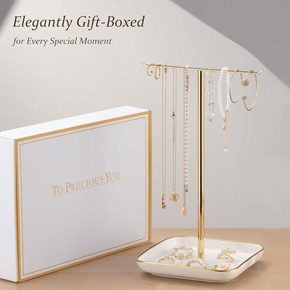 Jewelry Holder Stand with Ceramic Base: 12" Tall Necklace Organizer Rack - Image 5