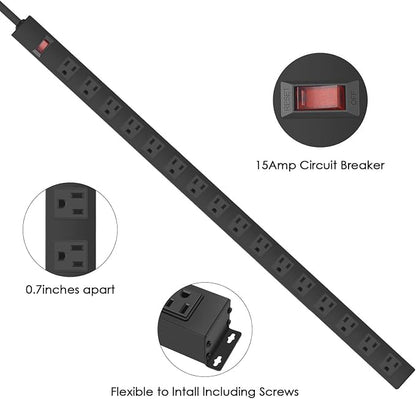 HHSOET Metal Wall Mount Power Strip, 16 Outlets, 3 FT SJT 3/C 14AWG Power Cord - Image 3