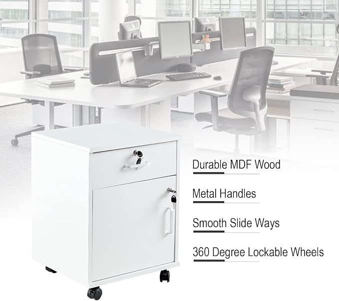 File Cabinet with Lock and Drawer, Mobile Under Desk Storage Cabinet with 360° - Image 6