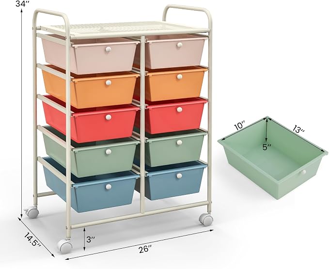 Giantex 10 Drawers Rolling Cart, Classroom Organizers, Storage Cart - Image 3