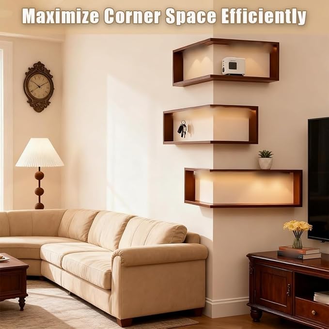 Modern Corner Storage Shelf, Wall-Mounted Living Room Decor Rack, 3-Tier Shelf - Image 3