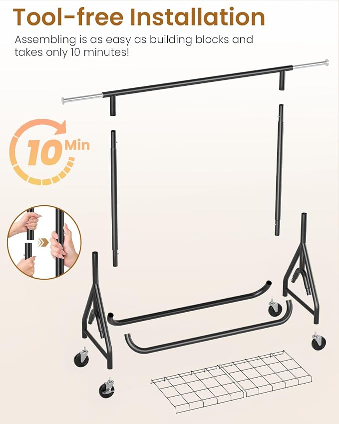 Heavy Duty Clothes Rack, Metal Clothing Rack Load 450 LBS, Rolling Coat Racks - Image 5