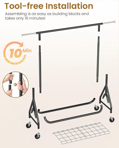 Heavy Duty Clothes Rack, Metal Clothing Rack Load 450 LBS, Rolling Coat Racks - Image 5