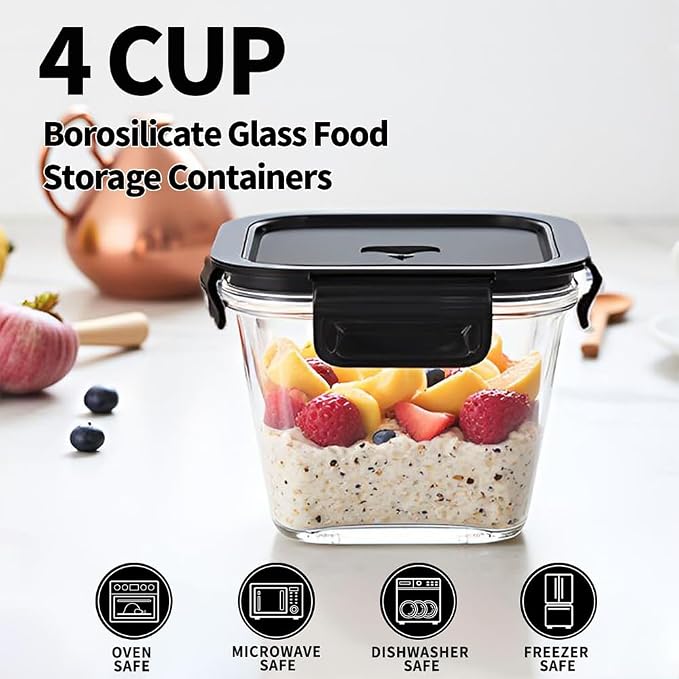 H.JSS WDJS 32oz Square Glass Food Storage Containers - Image 4