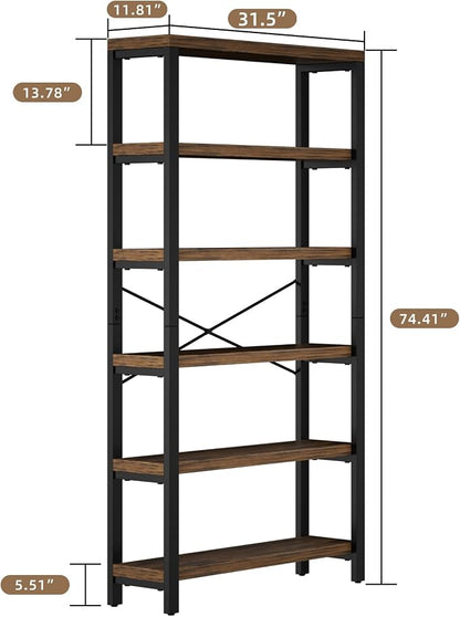 6-Tier Adjustable Heavy Duty Bookshelf, Industrial Wood and Metal Bookshelf - Image 2