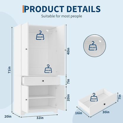 71" Armoire Wardrobe Closet, Bedroom Armoire Clothing Storage Cabinet | 1 - Image 2