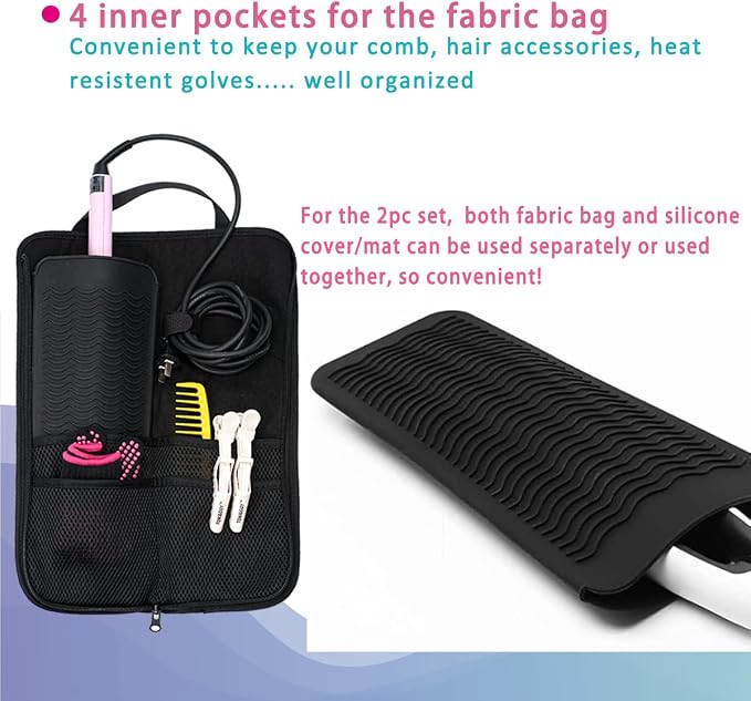 2 Pieces Hair Flat Iron Case Holder Canvas Bag Heat Resistant Curling Iron - Image 3