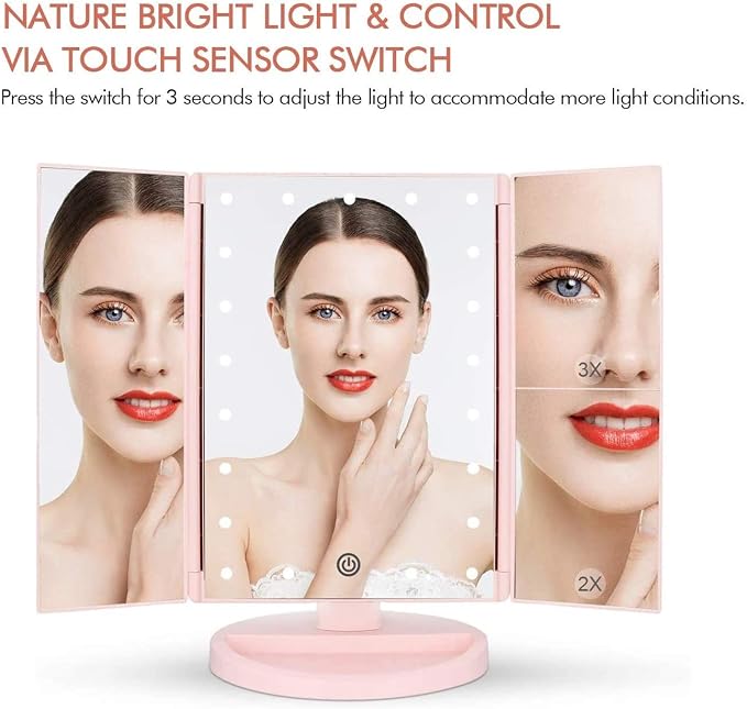 Tri-fold Lighted Vanity Makeup Mirror - Image 3