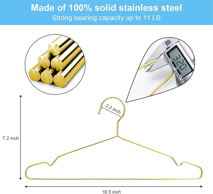 Gold Hangers for Clothes, Ultra Thin Metal Clothes Hangers Heavy Duty Coat - Image 4
