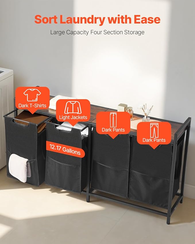 VEVOR 4 Section Laundry Sorter, Large Laundry Hamper - Image 3