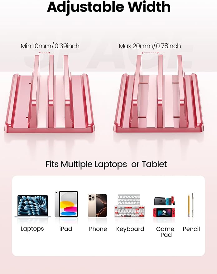 Vaydeer Vertical Laptop Stand for Desk, Dual Slots Plastic Laptop Holder - Image 5