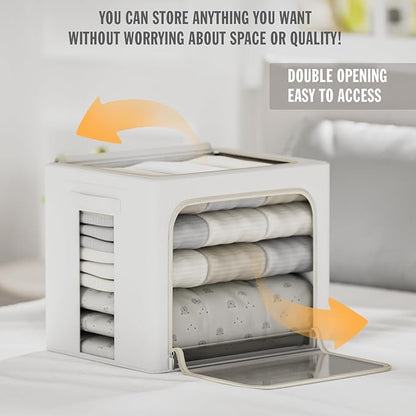 FHSQX 2 Pack Clear Window Storage Bins Large Stackable Linen Fabric Storage - Image 2