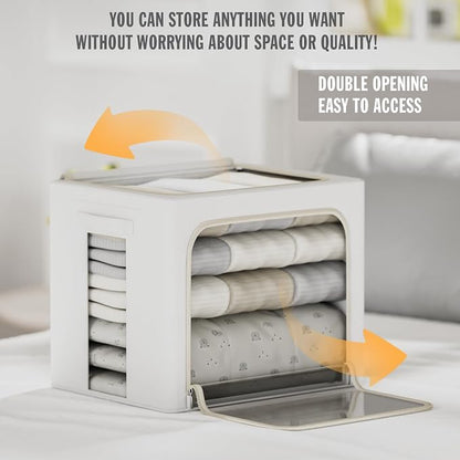 FHSQX 2 Pack Clear Window Storage Bins Large Stackable Linen Fabric Storage - Image 2
