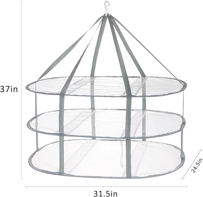 3-Tier Folding Mesh Clothes Hanging Dryer, Sweater Drying Rack, Large Laundry - Image 2
