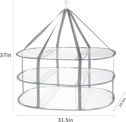 3-Tier Folding Mesh Clothes Hanging Dryer, Sweater Drying Rack, Large Laundry - Image 2