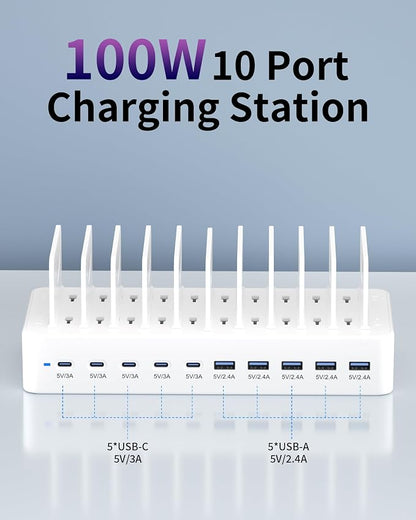 100W Charging Station for Multiple Devices, 10-Port USB Fast Charging Station - Image 2