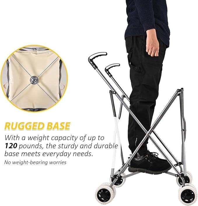 Folding Shopping Cart for Groceries, Water-Resistant Heavy-Duty Canvas Trolley - Image 3