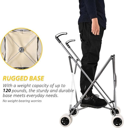 Folding Shopping Cart for Groceries, Water-Resistant Heavy-Duty Canvas Trolley - Image 3