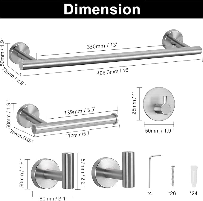 NearMoon Bathroom Hardware Set SUS 304 Thicken Stainless Steel-Towel Bar Set - Image 5