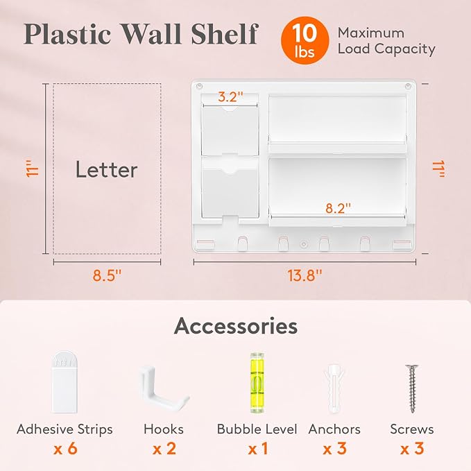 Lifewit Plastic Adhesive Bedside Shelf, Floating Pegboard Shelves, Key Remote - Image 2
