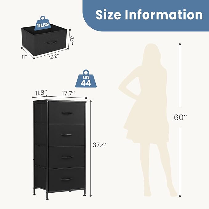 DUMOS Nightstand with 4 Drawers Bedside Table with Removable Fabric Bins Sturdy - Image 3