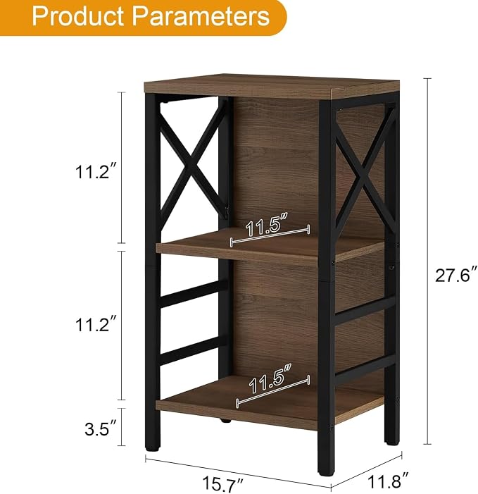 Small Bookshelf, 3 Tier Industrial Bookcase - Image 3