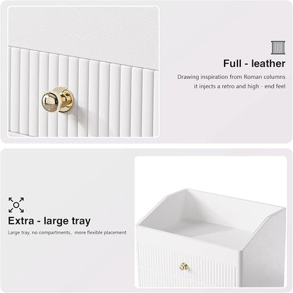 Office Accessories, Begie White Vegan Leather Office Supplies - Image 5