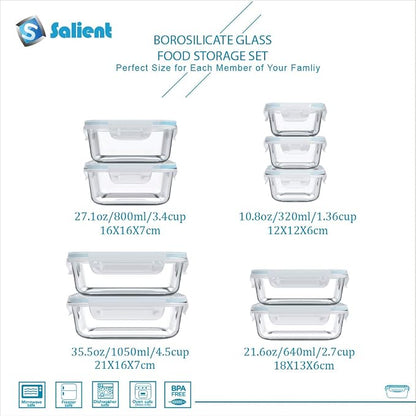 S SALIENT 18 Piece Glass Food Storage Containers - Image 2