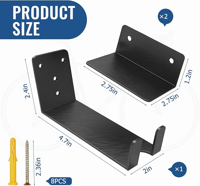 Bike Pedal Hanger Wall Mount, Heavy Duty Horizontal Bike Rack - Image 2