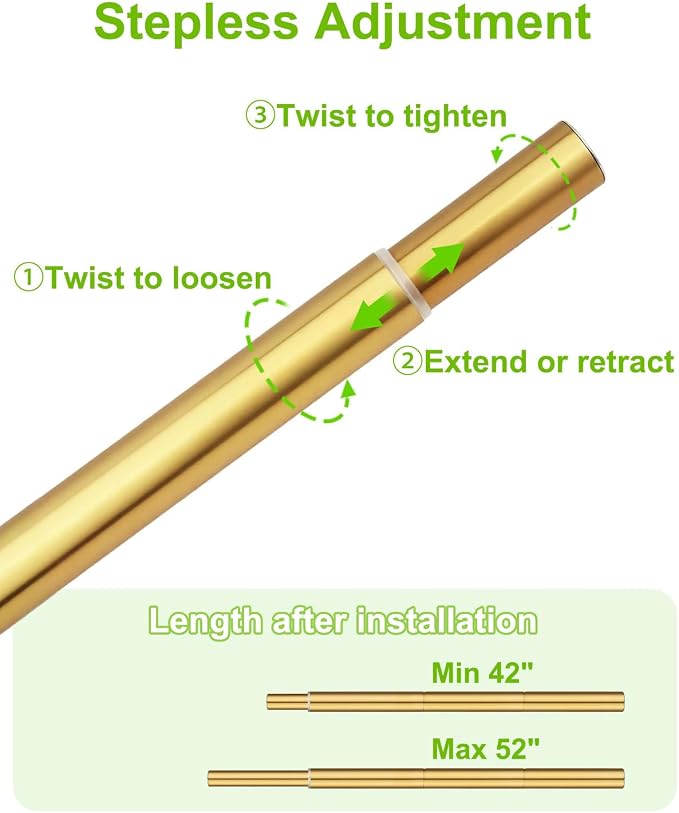 Closet Rod, Adjustable Rod for Hanging Clothes, 42 to 52 Inches Clothes Rod for - Image 2