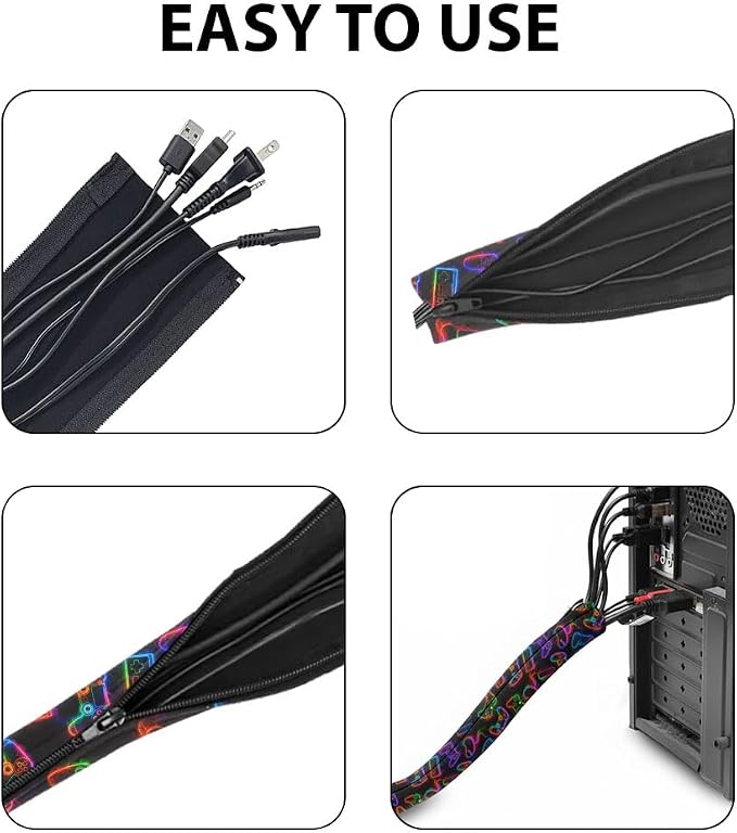 WIRESTER 2 Pack Zipper Cable Management Sleeve, 17.7 Inch Cord Organizer and - Image 4