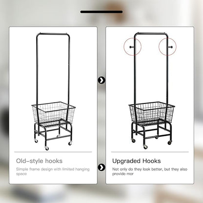 Rolling Laundry Cart with Hanging Rack Metal Laundry Basket with Wheels Laundry - Image 5