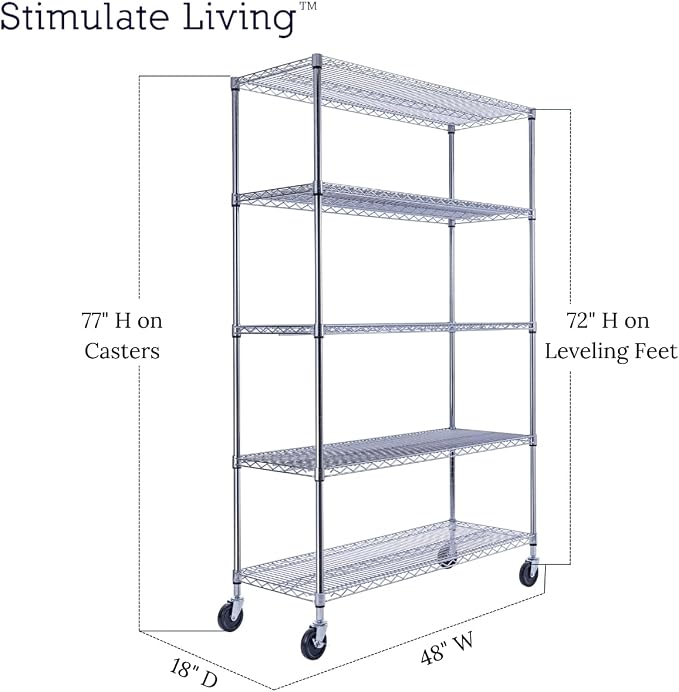 48"x18"x72" PRIME HEAVY DUTY Chrome 5-Tier Wire Shelving NSF 4000 LBS MAX - Image 2
