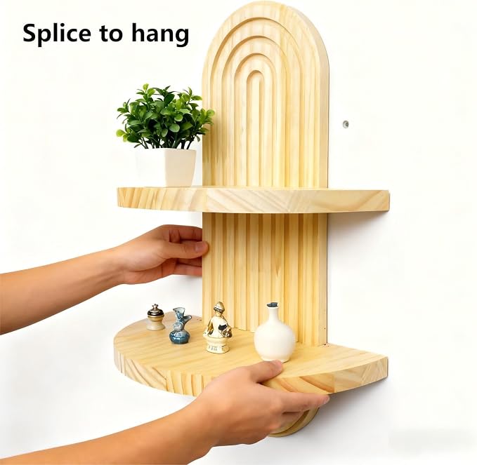 Oval Creative Solid Wood Double-Layer Wall Decorative Flower Pot and Storage - Image 6