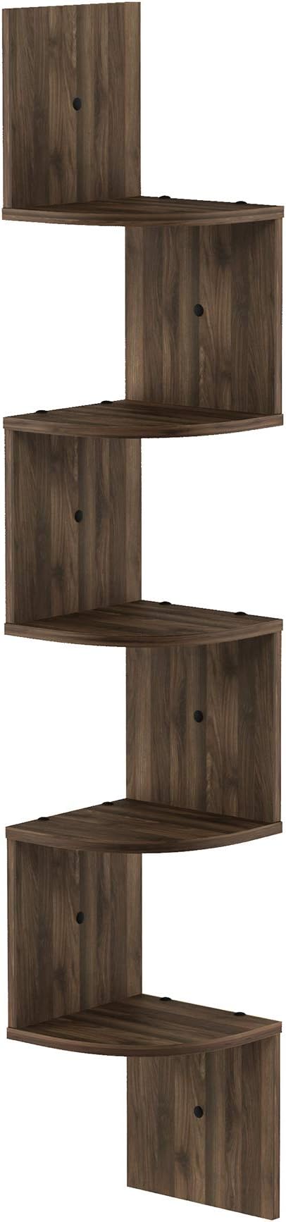 Furinno Rossi Wall Mount Floating Corner Shelf, 5-Tier Radial, Columbia Walnut - Image 4