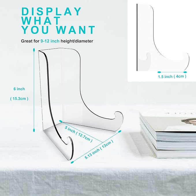 Boloyo Flat Back Acrylic Plate Display Stand, 6 Inch 2PC Clear Acrylic Display - Image 2