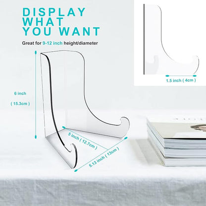 Boloyo Flat Back Acrylic Plate Display Stand, 6 Inch 2PC Clear Acrylic Display - Image 2