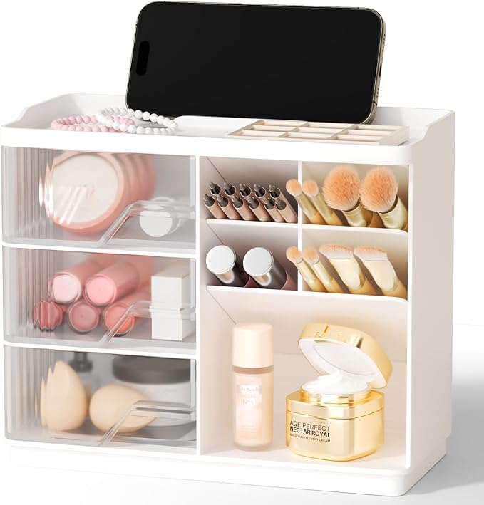 Small Makeup Organizer with Drawers, Stackable Bathroom Couneter Organizer with by Unknown