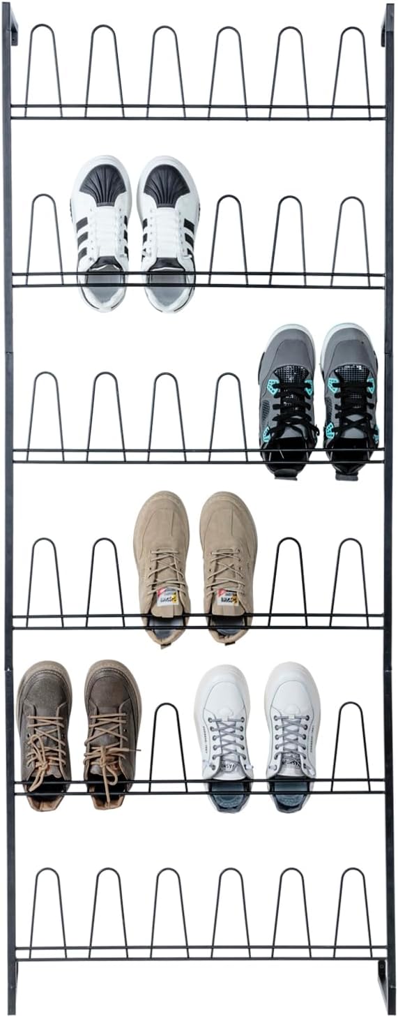 MyGift 70 Inch Black Metal Wall Mounted Shoe Rack - Image 6