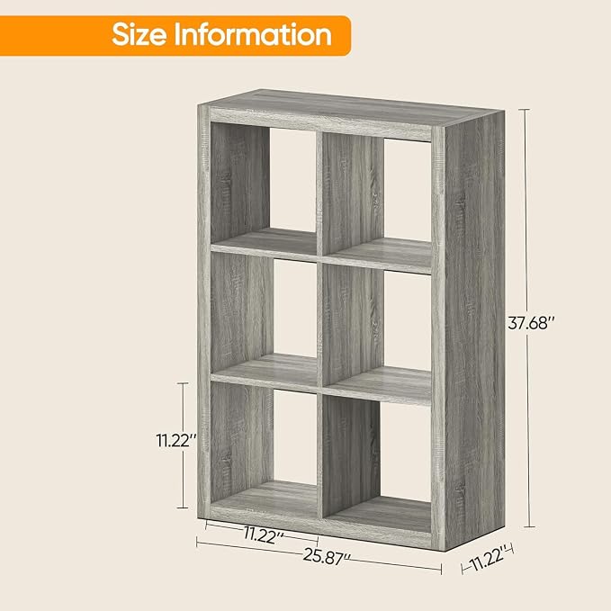 furtble Bookshelf with Storage Bin, 6-Cube Storage Organizer, Modern Wood Open - Image 3