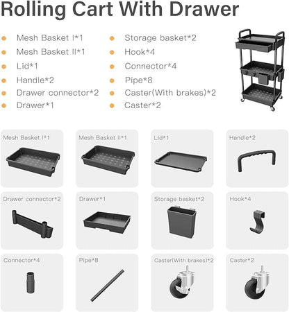 Sorgion 3 Tier Rolling Cart Organizer, Laundry Room Bathroom Organizers and - Image 7